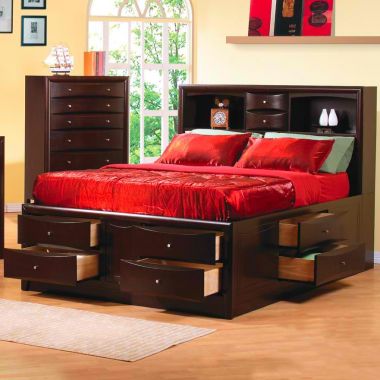 Coaster Phoenix Queen Bookcase Bed with Underbed Storage Drawers in Cappuccino
