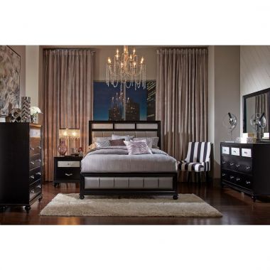 Coaster Barzini 4pc King Bedroom Set with Metallic Leatherette Upholstery in Black