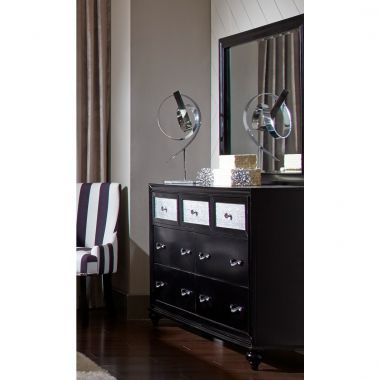 Coaster Barzini Dresser with Mirror with a Metallic Acrylic Drawer Front in Black