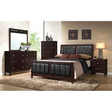 Coaster Carlton 4pc Full Upholstered Panel Bedroom Set in Cappuccino and Black