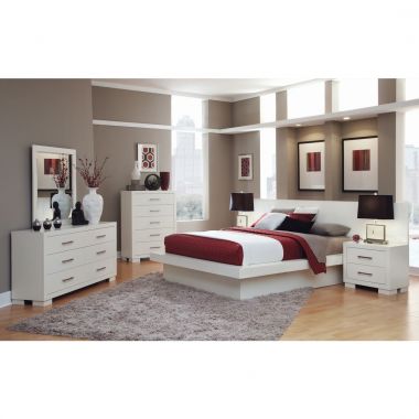 Coaster Jessica 4pc Queen Platform Bedroom Set with Rail Seating and Lights in White