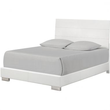 Coaster Felicity Queen Bed with Slat Styled Headboard in Glossy White