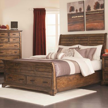 Coaster Elk Grove Queen Sleigh Bed with 2 Drawers in Vintage Bourbon