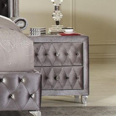 Coaster Deanna Upholstered Nightstand with Faceted Buttons in Grey