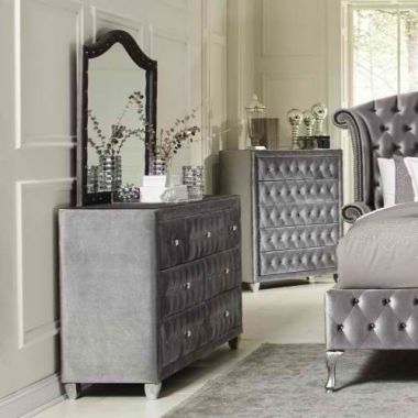 Coaster Deanna Upholstered Dresser and Mirror Set with Faceted Buttons