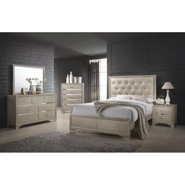 Coaster Beaumont 4pc Upholstered Queen Bedroom Set in Champagne