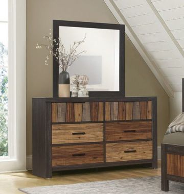 Homelegance Cooper Dresser with Mirror in Multi-Tone Wire Brushedes
