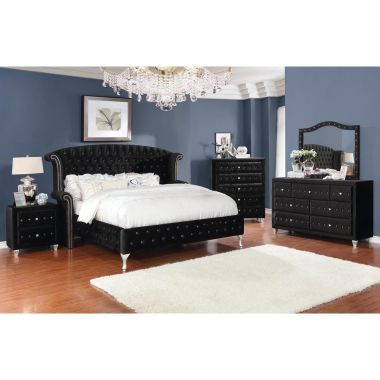 Coaster Deanna 4pc Queen Tufted Upholstered Bedroom Set in Black