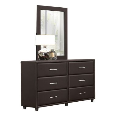 Homelegance Lorenzi Dresser with Mirror in Dark Brown PVC