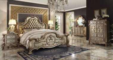 ACME Dresden Furniture Bedroom Sets in Gold Patina and Bone