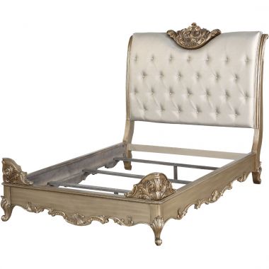 ACME Orianne Queen Bed, Champagne Leatherette and Antique Gold