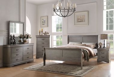 ACME Furniture Louis Philippe 4Pc Eastern King Sleigh Bedroom Sets in Antique Gray