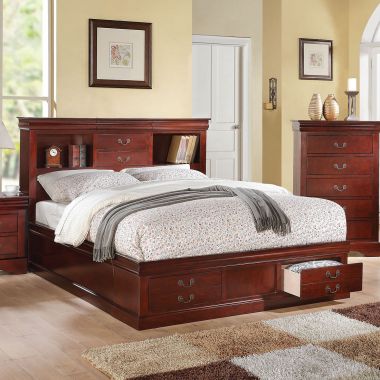 ACME Louis Philippe III Queen Bed with Storage in Cherry - AC-24380Q