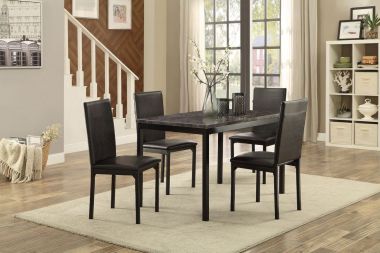 Homelegance Tempe 5pc Dining Table Set, Faux Marble Top in Black