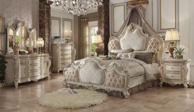 ACME Picardy 4pc King Bedroom Set, Fabric & Antique Pearl