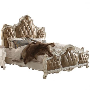 ACME Picardy Eastern King Bed, PU & Antique Pearl