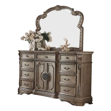 ACME Northville Wooden Top Dresser with Mirror, Antique Champagne
