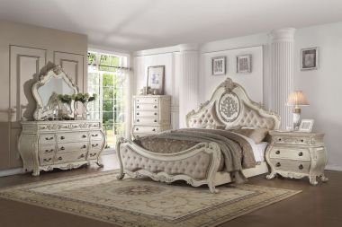ACME Ragenardus 4Pc Queen  Furniture Bedroom Sets in Fabric and Antique White