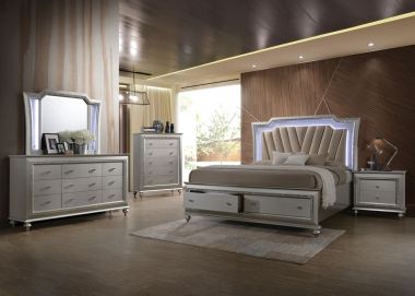 ACME Kaitlyn 4pc California King Bedroom Set, PU and Champagne