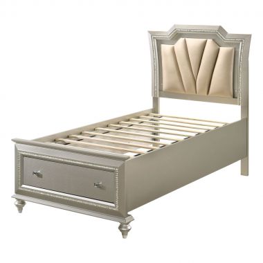 ACME Kaitlyn Full Bed with Storage in PU & Champagne