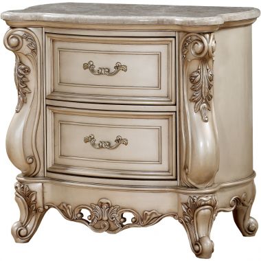 ACME Gorsedd Nightstand, Marble and Antique White