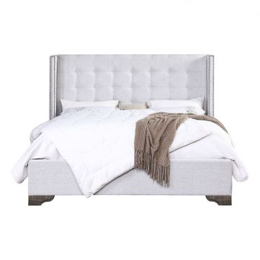 ACME Artesia Queen Bed in Tan Fabric & Salvaged Natural Finish