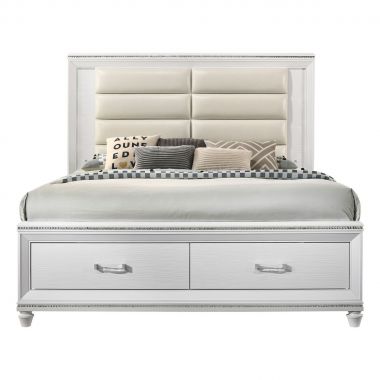 ACME Sadie Storage Queen Bed in LED, Pearl White PU & White Finish