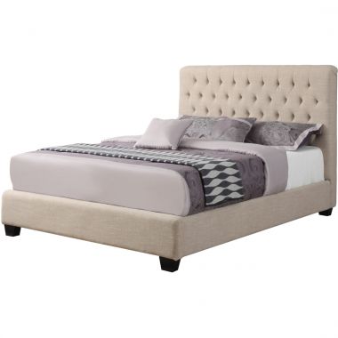 Coaster Chloe Full Upholstered Bed with Tufted Headboard & Oatmeal Fabric