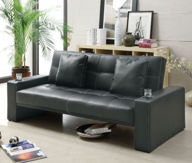 Coaster 300125 Black Sofa Bed With Built-In Cup Holders in Black