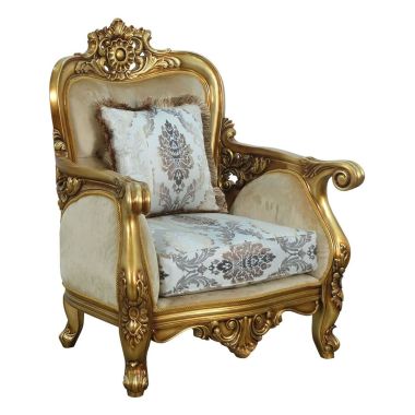 European Furniture Bellagio Chair in Antique Bronze, Off White/Gold/Plum Fabric