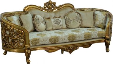 European Furniture Bellagio Sofa in Antique Bronze, Beige/Gold Fabric