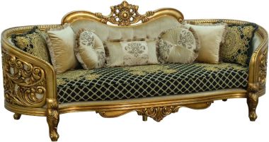 European Furniture Bellagio Sofa in Antique Bronze, Black/Gold Fabric
