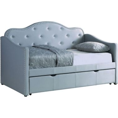 Coaster Upholstered Twin Daybed with Trundle in Pearlescent Grey