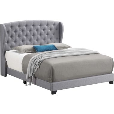 Coaster Krome Queen Upholstered Bed with Demi-Wing Headboard in Smoke