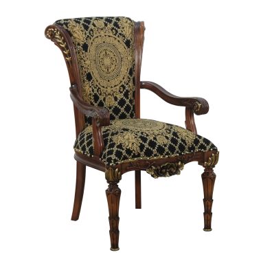 European Furniture Veronica Dining Arm Chair in Black and Gold Fabric - Set of 2