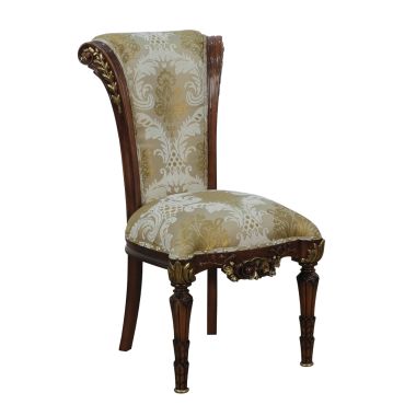 European Furniture Veronica Dining Side Chair in Damask Gold Fabric - Set of 2