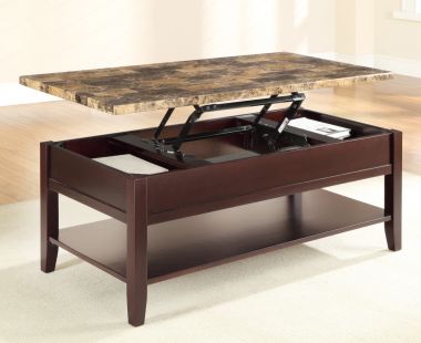 Homelegance Orton Lift Top Cocktail Table, Faux Marble in Dark Brown Cherry