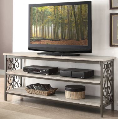Homelegance Fairhope 62" Faux Marble TV Stand / Sofa Table in Off White/Brown Metal