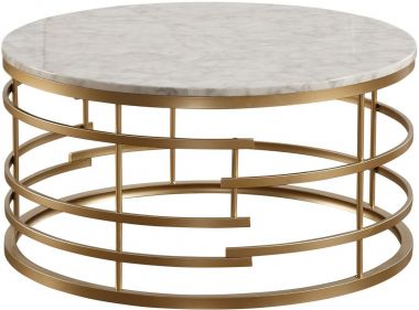 Homelegance Brassica Round Cocktail Table with Faux Marble Top in Gold