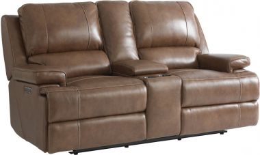 Bassett Club Level Parker Power Motion Loveseat with Console in Umber