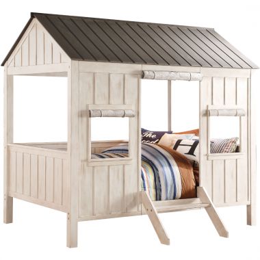 ACME Spring Cottage Full Bed, Weathered White and Washed Gray