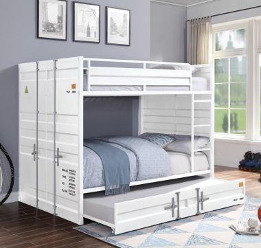 ACME Cargo Bunk Bed with Trundle (Full/Full), White