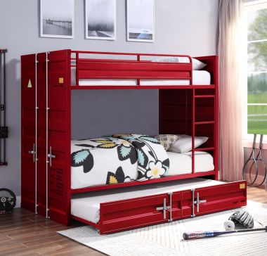 ACME Cargo Bunk Bed with Trundle (Twin/Twin), Red