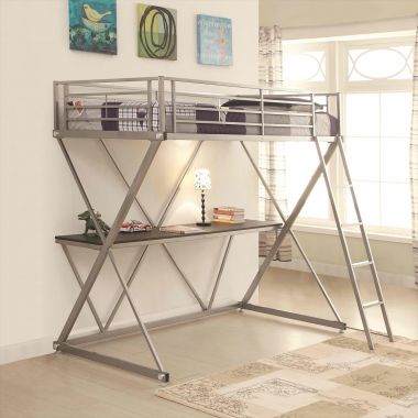 Coaster 400034T Twin Workstation Loft Bed with Desk in Silver