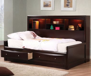 Coaster Phoenix Twin Bookcase Daybed with Storage Drawers in Deep Cappuccino