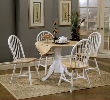 Coaster Damen 5pc Drop Leaf Dining Table Set With Empire Base in Natural Brown/White