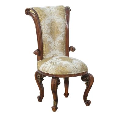 European Furniture Valentine Dining Side Chair with Damask Gold Fabric - Set of 2