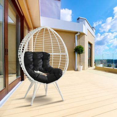 ACME Galzed Patio Lounge Chair - Black Fabric & White Wicker