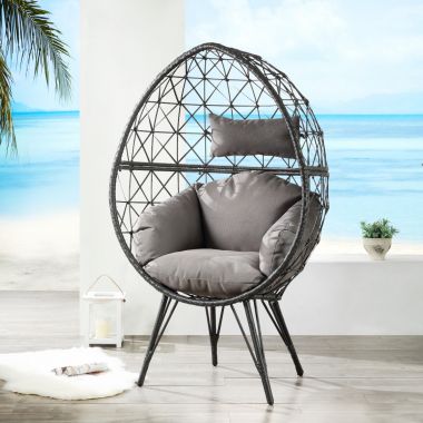 ACME Aeven Patio Lounge Chair - Light Gray Fabric & Black Wicker