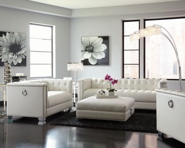 Coaster Chaviano Tufted 3pc Livingroom Set in Pearl White